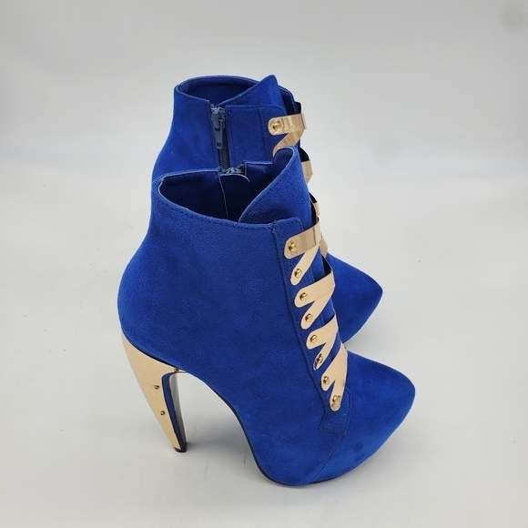 Privilege Shoes Women 6 Surrender  Royal Blue and Gold high heel Booties Boots - Picture 4 of 14